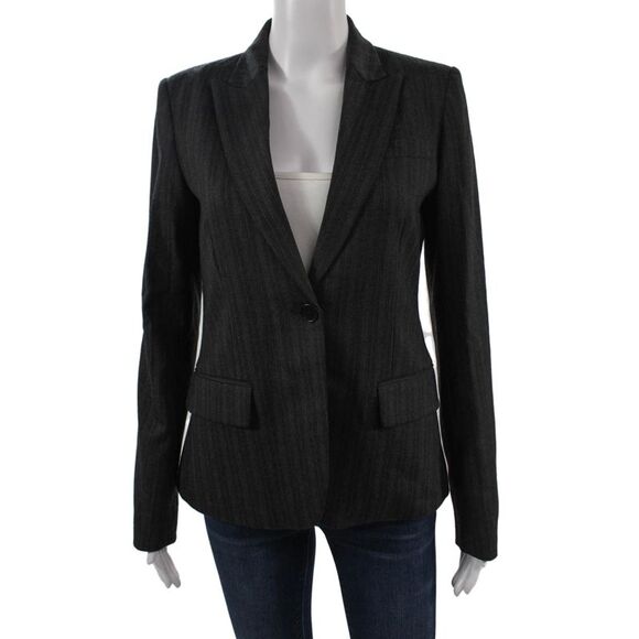 Theory Jackets & Blazers - Theory Womens Classic Striped Dark Gray Wool Blend Blazer Size 6